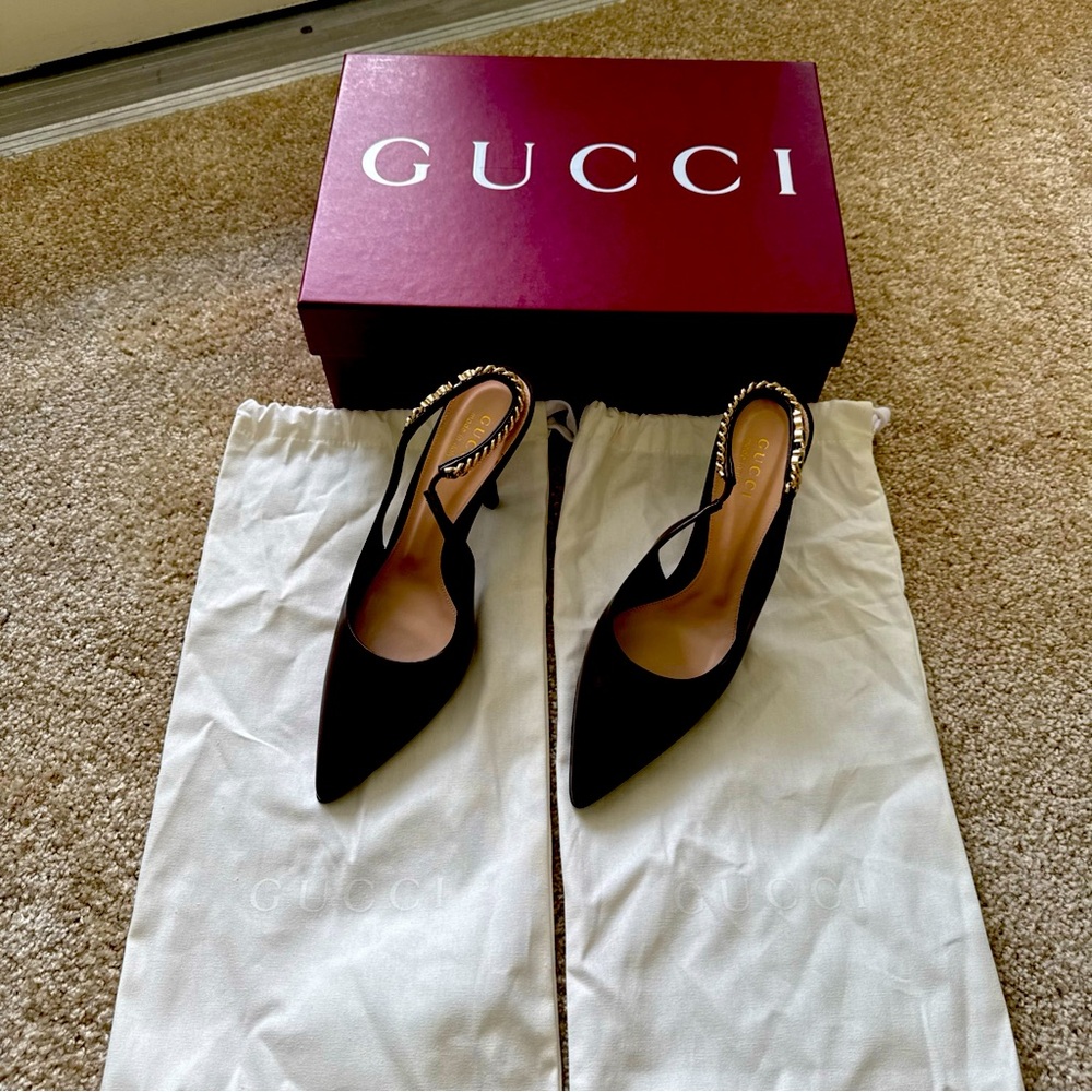 New Gucci Signoria Pumps, Ebony|Wood, Size 37+, 37.5, 7.5
